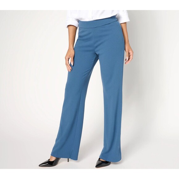Dennis Basso PL 14 Petite Pants Luxe Crepe Pull On Bootcut Blue XL - Picture 2 of 9
